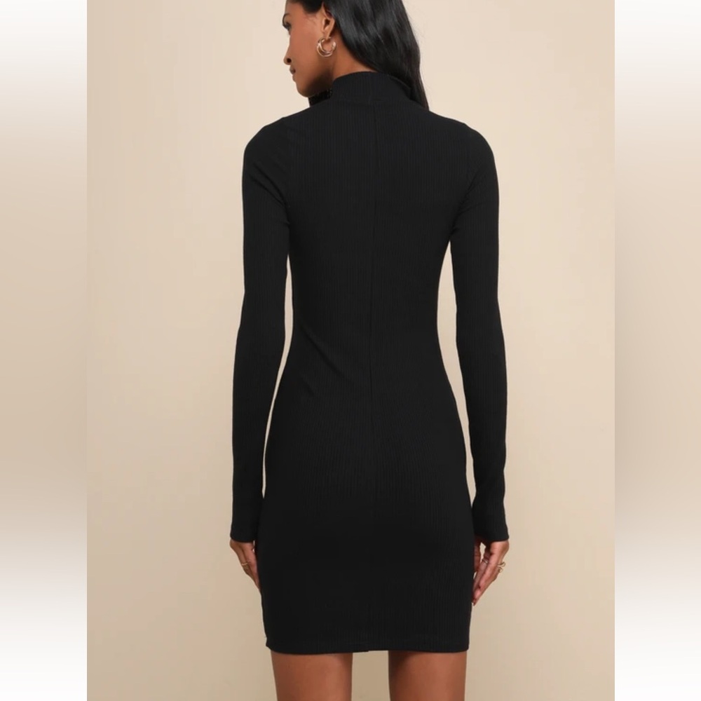 Lulus Dashing Black Ribbed Mock Neck Long Sleeve Bodycon Mini Dress